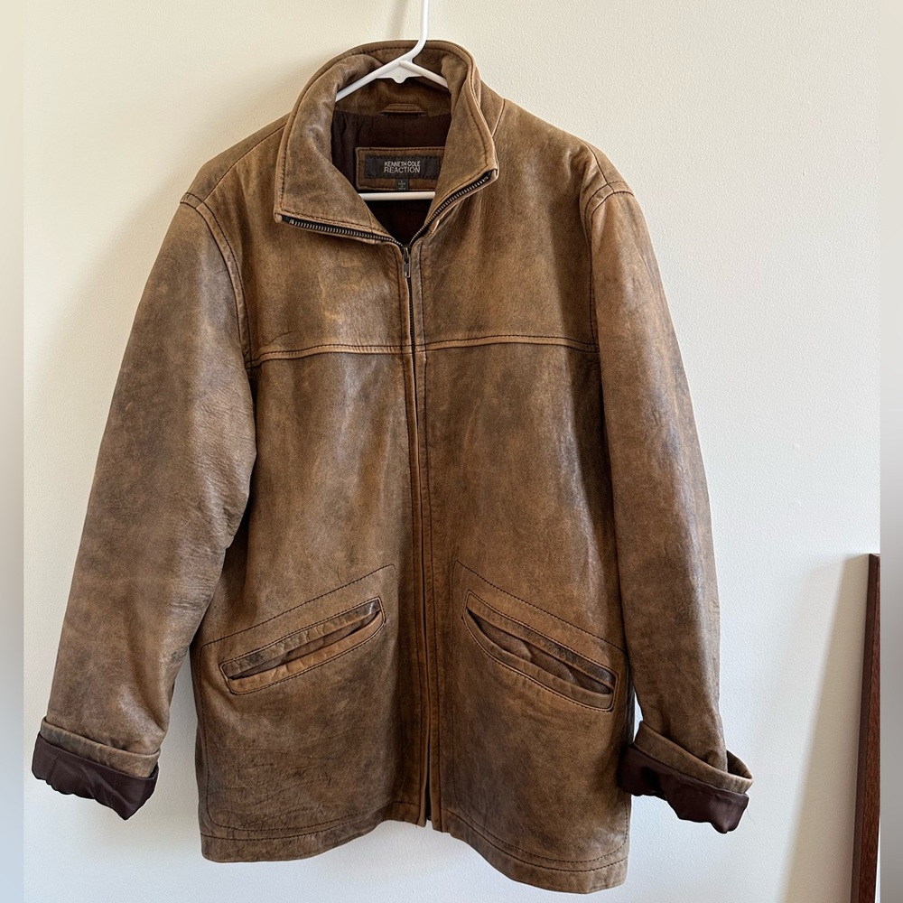 Kenneth Cole faded brown leather jacket